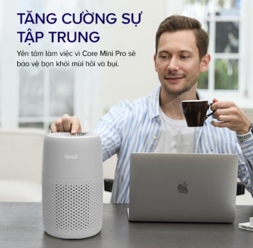 Bộ lọc không khí HEPA 3 Lớp Levoit Core Mini Pro Tích hợp xông tinh dầu, Lọc sạch 99% Bụi mịn cho phòng 20m2, Công nghệ QuietKEAP 27dB