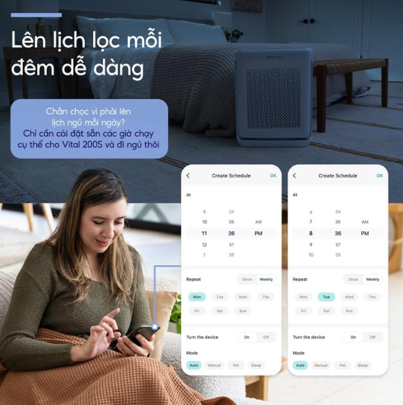 Máy lọc không khí Levoit Vital 200S Công suất 88m2, Làm sạch lông  thú cưng, Lọc 3 lớp, Hút gió hình chữ U chống rối