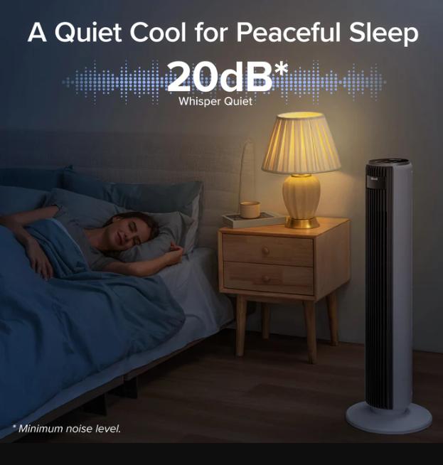 Quạt tháp Levoit Classic 36 Inch Động Cơ DC 20dB, Công suất 5.5W, Tiết kiệm điện, 4 Chế độ và 12 Tốc độ, Hẹn giờ thông minh