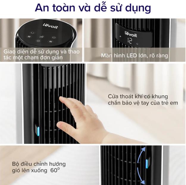 Quạt tháp thông minh Levoit Classic 42 inch Tốc độ 7.62m/s, 4 chế độ, 12 tốc độ quạt, Màn hình LED, Điều khiển từ xa