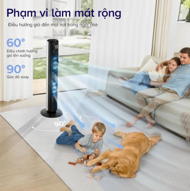Quạt tháp thông minh Levoit Classic 42 inch Tốc độ 7.62m/s, 4 chế độ, 12 tốc độ quạt, Màn hình LED, Điều khiển từ xa