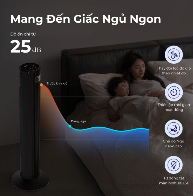 Quạt tháp điều hoà Levoit Smart Wifi 42-Inch, Tốc độ gió 7.9m/s, Góc xoay 90°, 12 cấp độ gió, Chế độ Turbo & Ngủ nâng cao 25dB