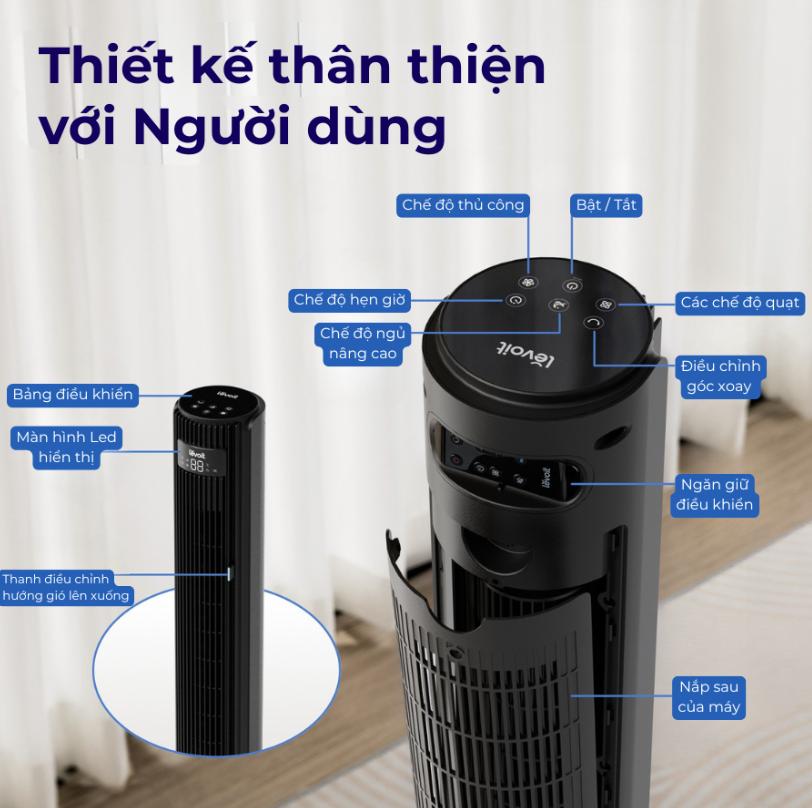 Quạt tháp điều hoà Levoit Smart Wifi 42-Inch, Tốc độ gió 7.9m/s, Góc xoay 90°, 12 cấp độ gió, Chế độ Turbo & Ngủ nâng cao 25dB