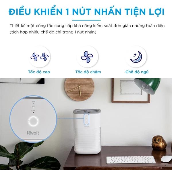 Máy lọc không khí xông tinh dầu Levoit LV-H128, Màng lọc 3 lớp, Điều khiển 1 nút tiện lợi, Công nghệ Whisper Quite giảm tiếng ồn