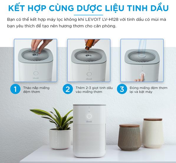 Máy lọc không khí xông tinh dầu Levoit LV-H128, Màng lọc 3 lớp, Điều khiển 1 nút tiện lợi, Công nghệ Whisper Quite giảm tiếng ồn