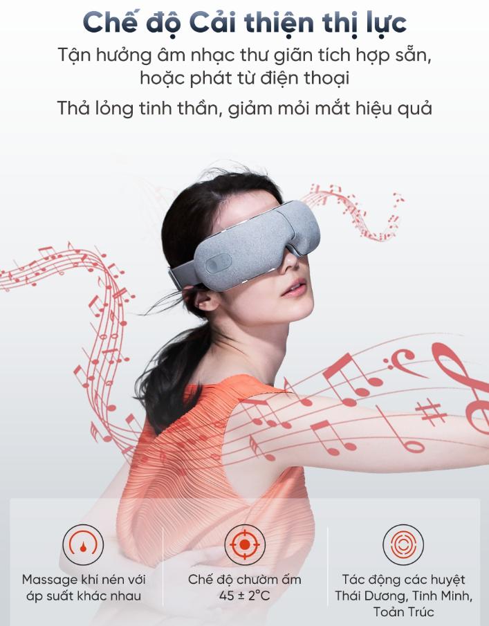 Máy massage mắt thông minh Breo iSee M, Tần số rung 1800 - 3200 vòng/phút, Chườm nóng ổn định, Mô phỏng bấm huyệt, Tích hợp âm nhạc, Gập 180 độ