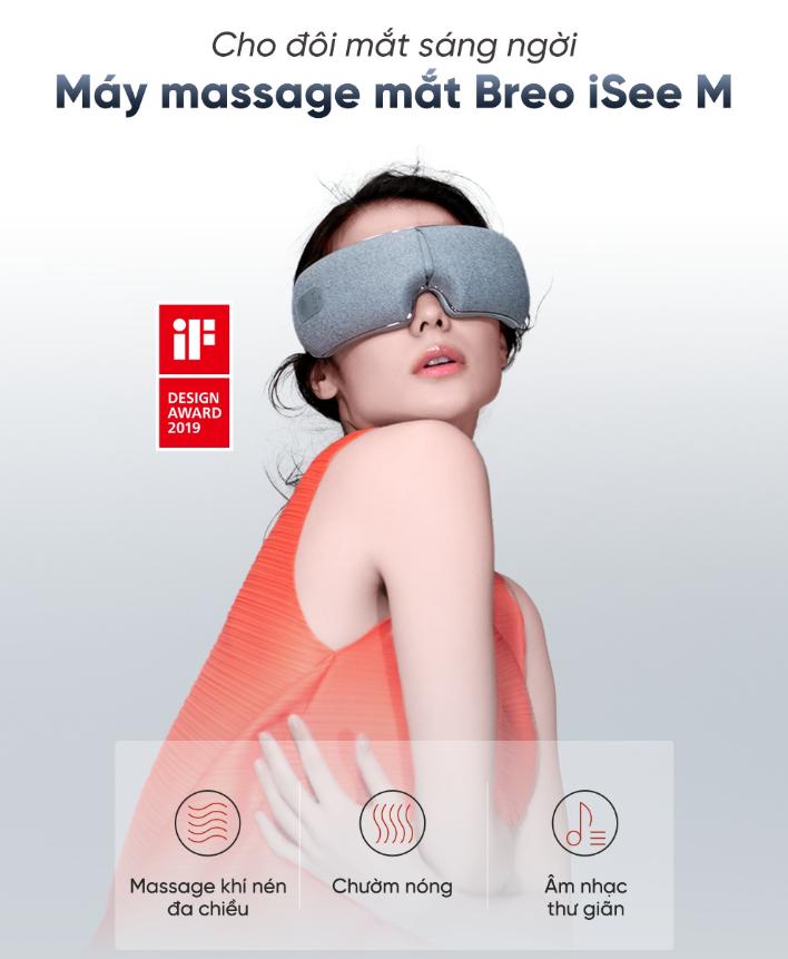 Máy massage mắt thông minh Breo iSee M, Tần số rung 1800 - 3200 vòng/phút, Chườm nóng ổn định, Mô phỏng bấm huyệt, Tích hợp âm nhạc, Gập 180 độ