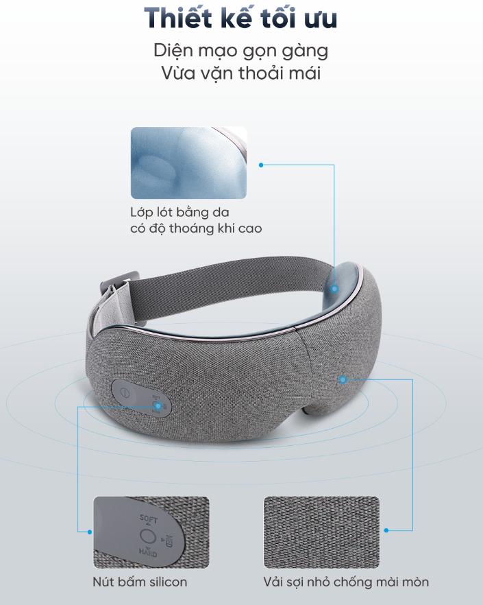 Máy massage mắt thông minh Breo iSee M, Tần số rung 1800 - 3200 vòng/phút, Chườm nóng ổn định, Mô phỏng bấm huyệt, Tích hợp âm nhạc, Gập 180 độ