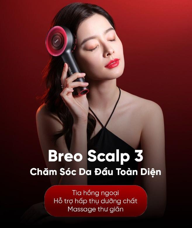Máy Massage da đầu 3 chế độ Breo Scalp 3 Kích thích mọc tóc & Thư giãn, Tích hợp 8 ống dẫn serum, Chống nước IPX7
