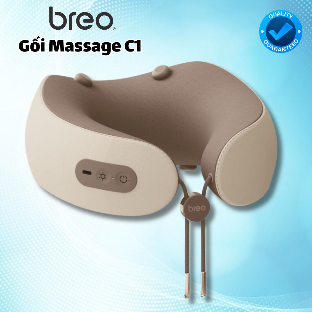 Gối Massage Cổ Breo C1 - Thiết Kế Chữ U, 3 Chế Độ Thư Giãn, 4 Đầu Rung, Sưởi Ấm 45°C, Mút Hoạt Tính