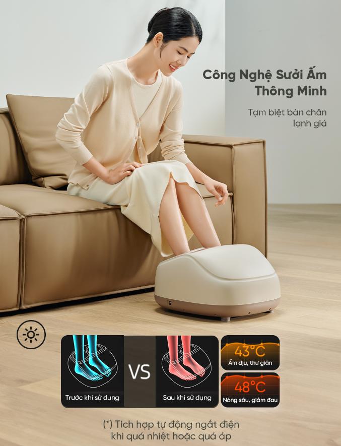 Máy Massage Chân Breo Foot 3 Bấm huyệt, Rung tần số cao, Sưởi ấm, Massage chuyên sâu 6 kỹ thuật cổ truyền, Túi khí 360°, Điều khiẻn từ xa