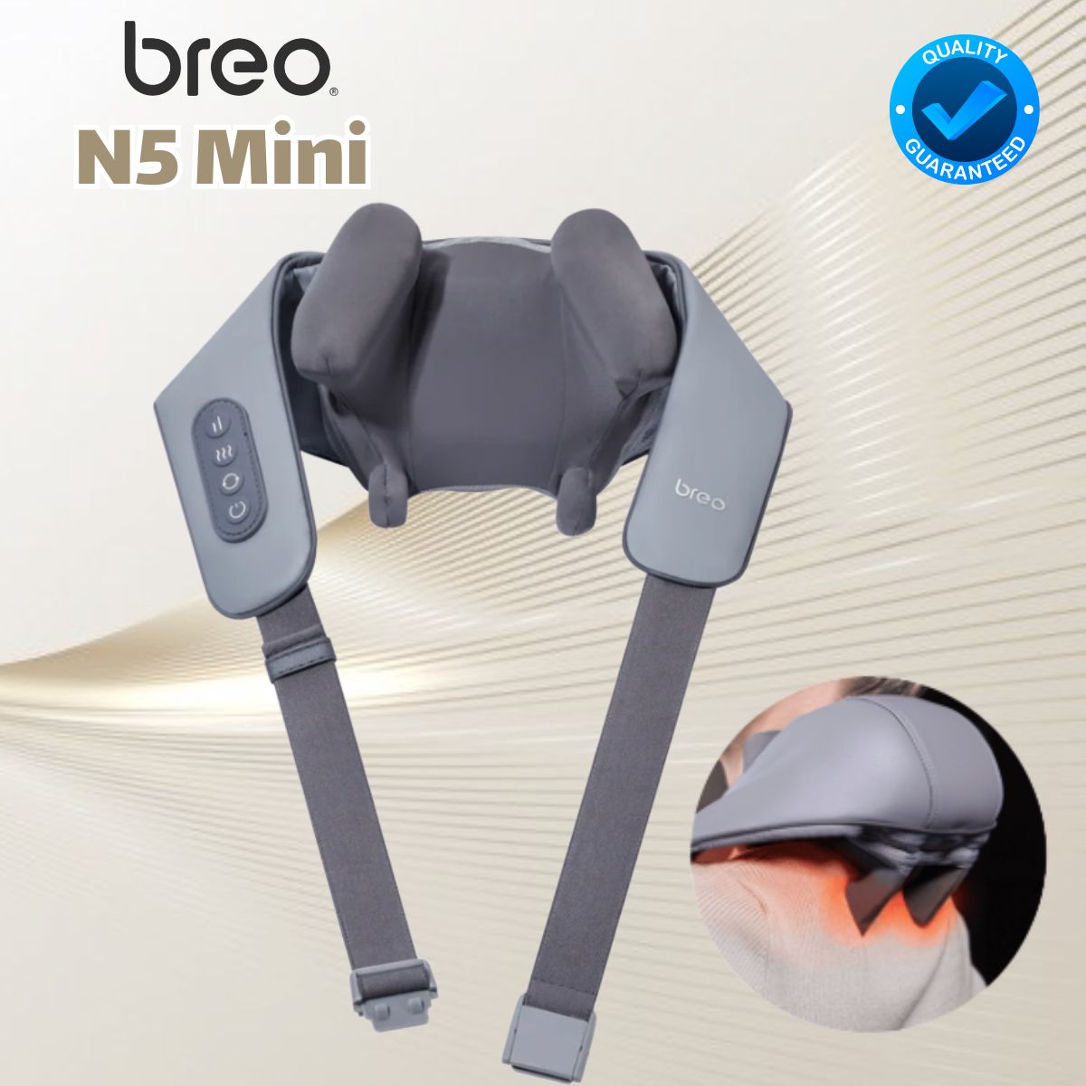 Máy Massage cổ vai gáy Breo N5 Mini Massage 3D, 6 đầu xoay, Công nghệ sưởi ấm NTC, Chế độ rảnh tay, Pin Lithium-ion
