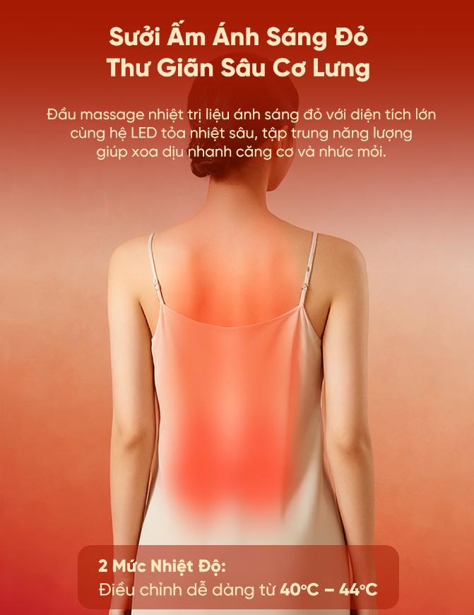 Gối Massage lưng Breo Back 2F Thiết kế phong thủy, Trị liệu ánh sáng đỏ, Công nghệ 3D, Pin 100 phút