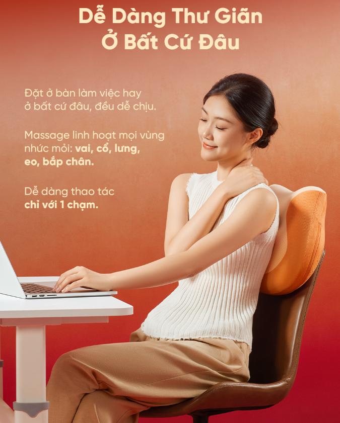 Gối Massage lưng Breo Back 2F Thiết kế phong thủy, Trị liệu ánh sáng đỏ, Công nghệ 3D, Pin 100 phút