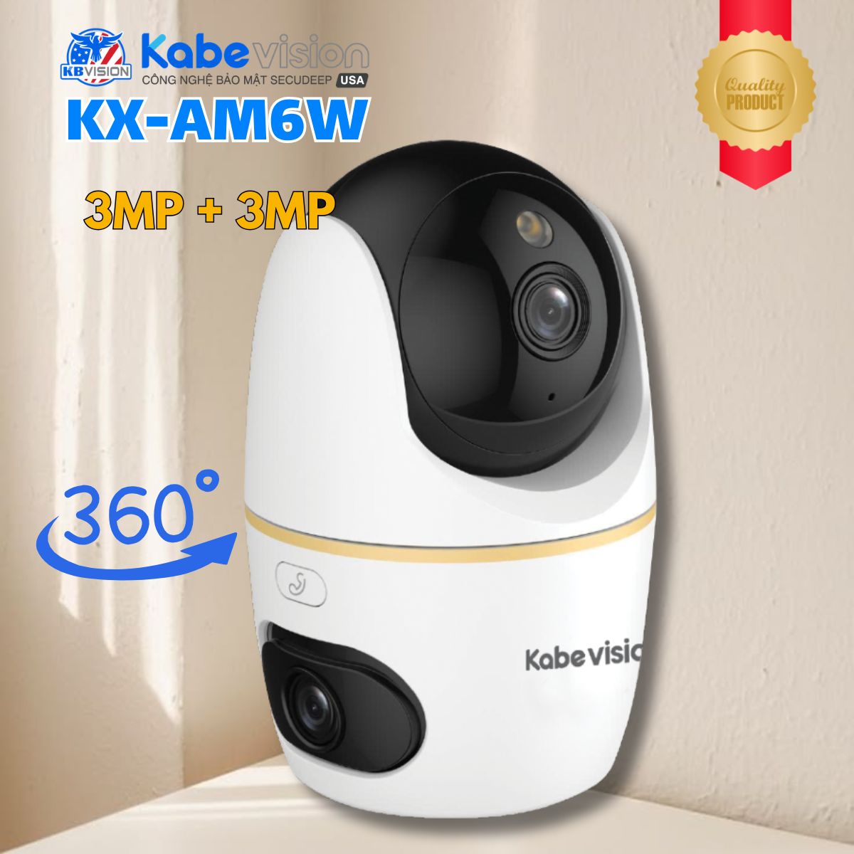 Camera WiFi 2 mắt Kabevision KX-AM6W 6MP (3Mp + 3Mp ), Quay quét 360°, Phát hiện con người & Thú cưng, Đàm thoại 2 chiều, IR 30m