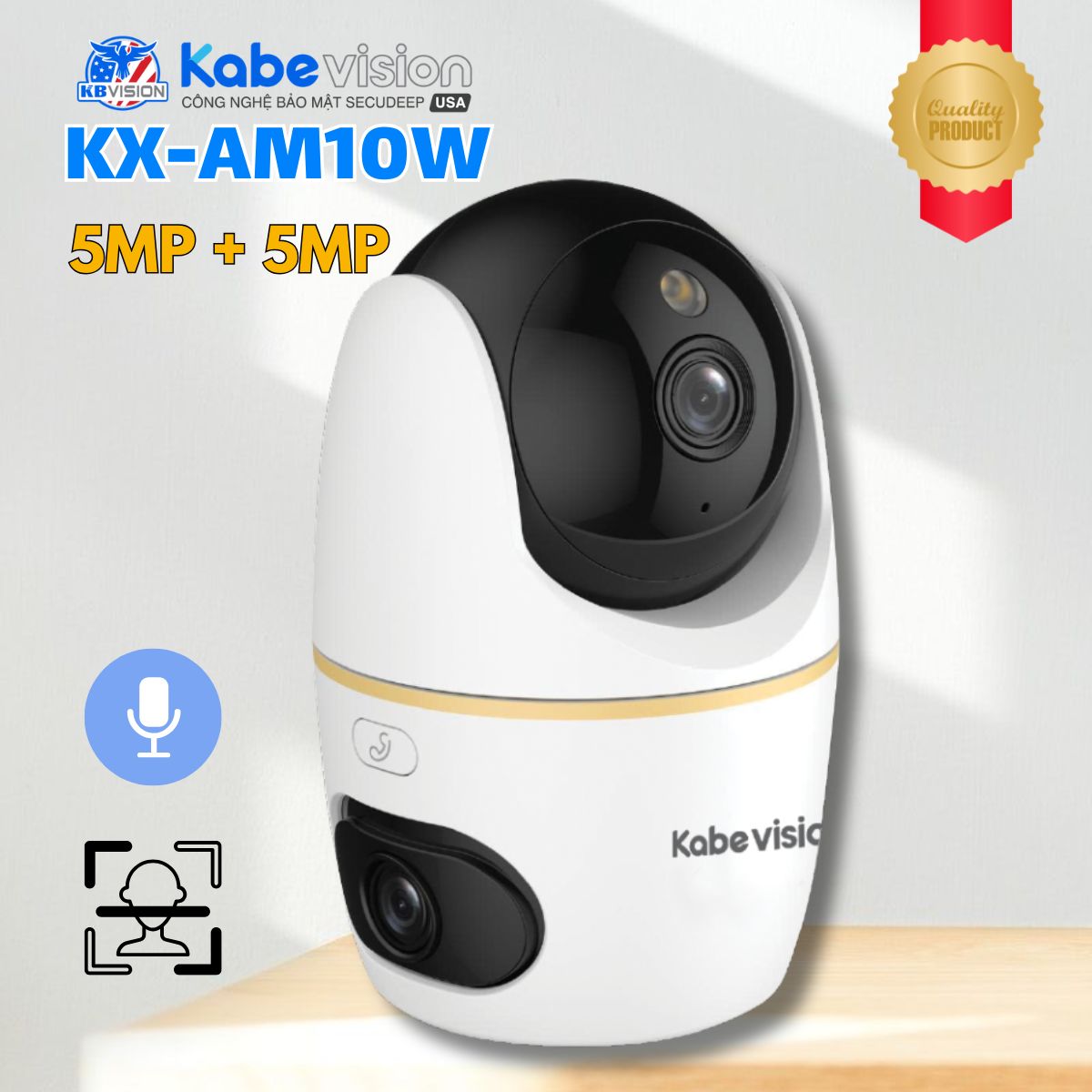 Camera 2 mắt Kabevision KX-AM10W 10MP (5Mp + 5Mp), Phát hiện thông minh, Auto Tracking, Đàm thoại 2 chiều, Quay quét 360 độ