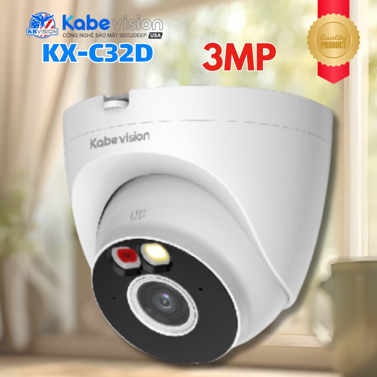 Camera IP WiFi Dome Kabevision KX-C32D 3MP, Ánh sáng kép, Phát hiện người & xe, Đàm thoại 2 chiều, Chống ngược sáng DWDR, Ghi hình có màu, IR 30m