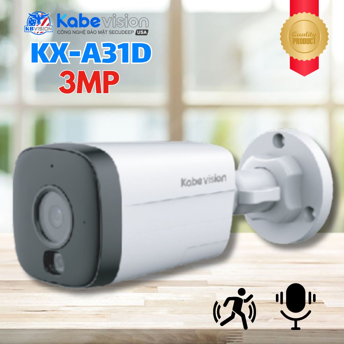 Camera IP Ngoài trời Kabevision KX-A31D 3MP, Ánh sáng kép, Tích hợp Mic, Micro sd, LED & IR 30m, Chống nước IP67