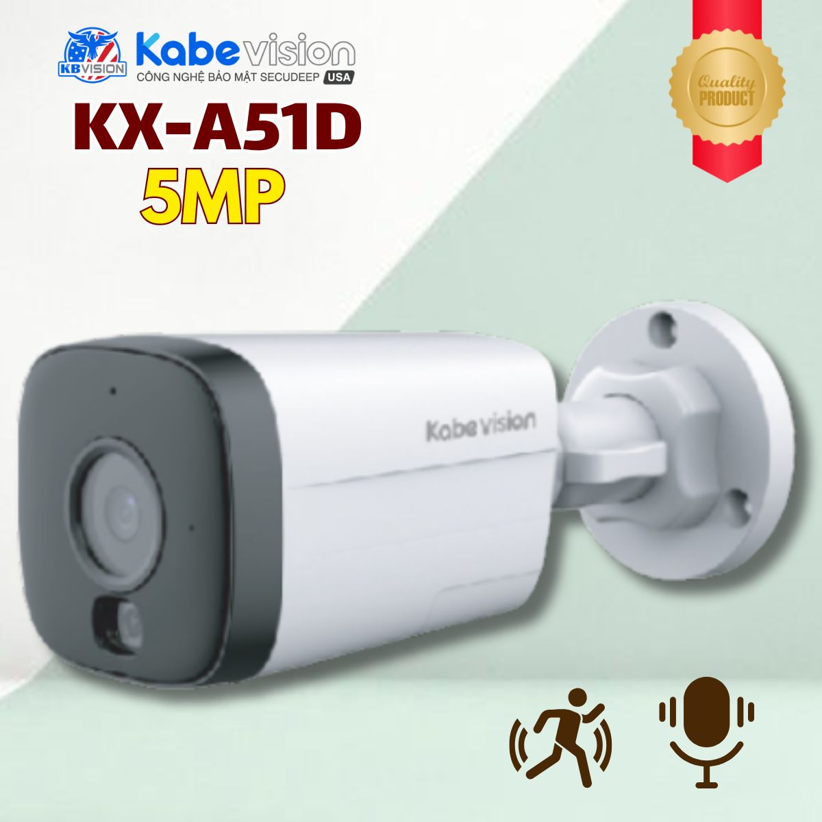 Camera Kabevision KX-A51D WiFi 6 thân Ngoài trời 5MP, Nhận diện người & xe, Tích hợp Mic, IR 30m, Chuẩn IP67