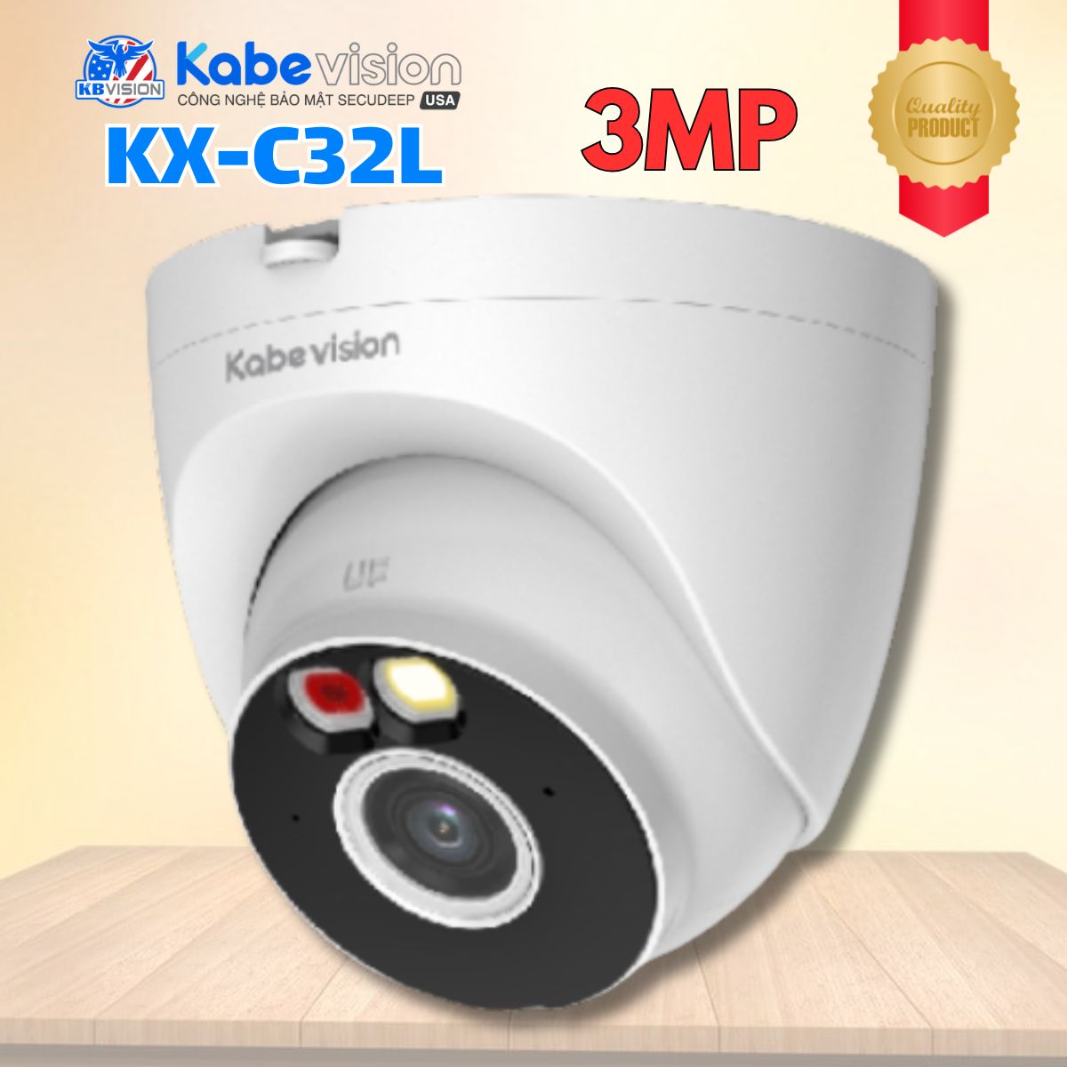 Camera Dome Kabevision KX-C32L 3MP báo động đèn & còi, Đàm thoại 2 chiều, LED&IR 30m, Kết Nối WiFi 6, IP67