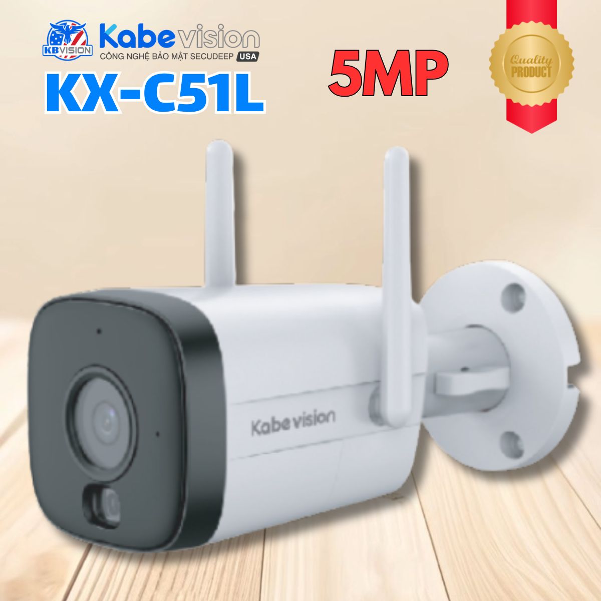 Camera thân ngoài trời Kabevision 5MP KX-C51L, Tích hợp WiFi 6, Ánh sáng kép, Đàm thoại 2 chiều, Báo động đèn & còi, IR 30m, IP67