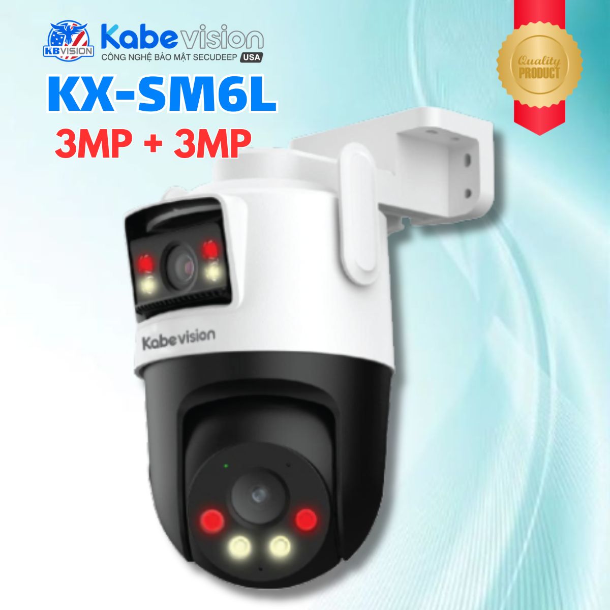 Camera WiFi 2 Ống Kính Ngoài Trời Kabevision KX-SM6L 3MP + 3MP, WiFi 6, Nhận diện người & xe, Smart Tracking, Âm thanh 2 chiều, Báo động đèn & còi, IR 50m