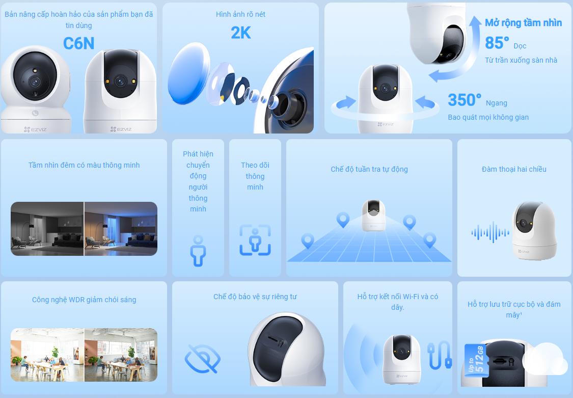Camera Ezviz C6N G1 3MP 2K, wifi Quay quét 360°, Nút gọi cảm ứng, Nhận diện người & Thú cưng, Đàm thoại 2 chiều