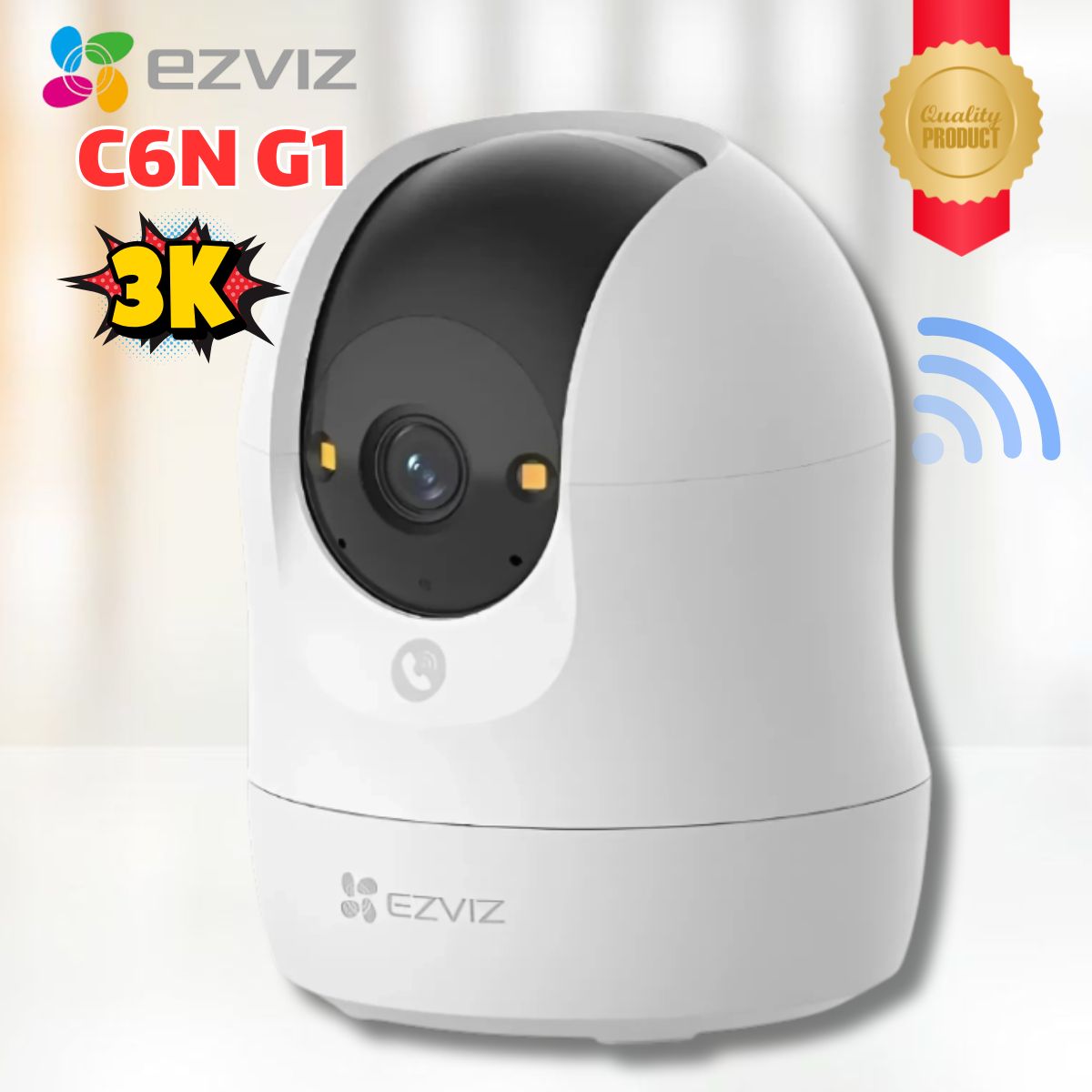 Camera Ezviz C6N G1 5Mp 3K, Wifi, Quan sát toàn cảnh 360°, Tích hợp Mic & Loa, Nhận diện chuyển động AI, Cảnh báo, IR 10m