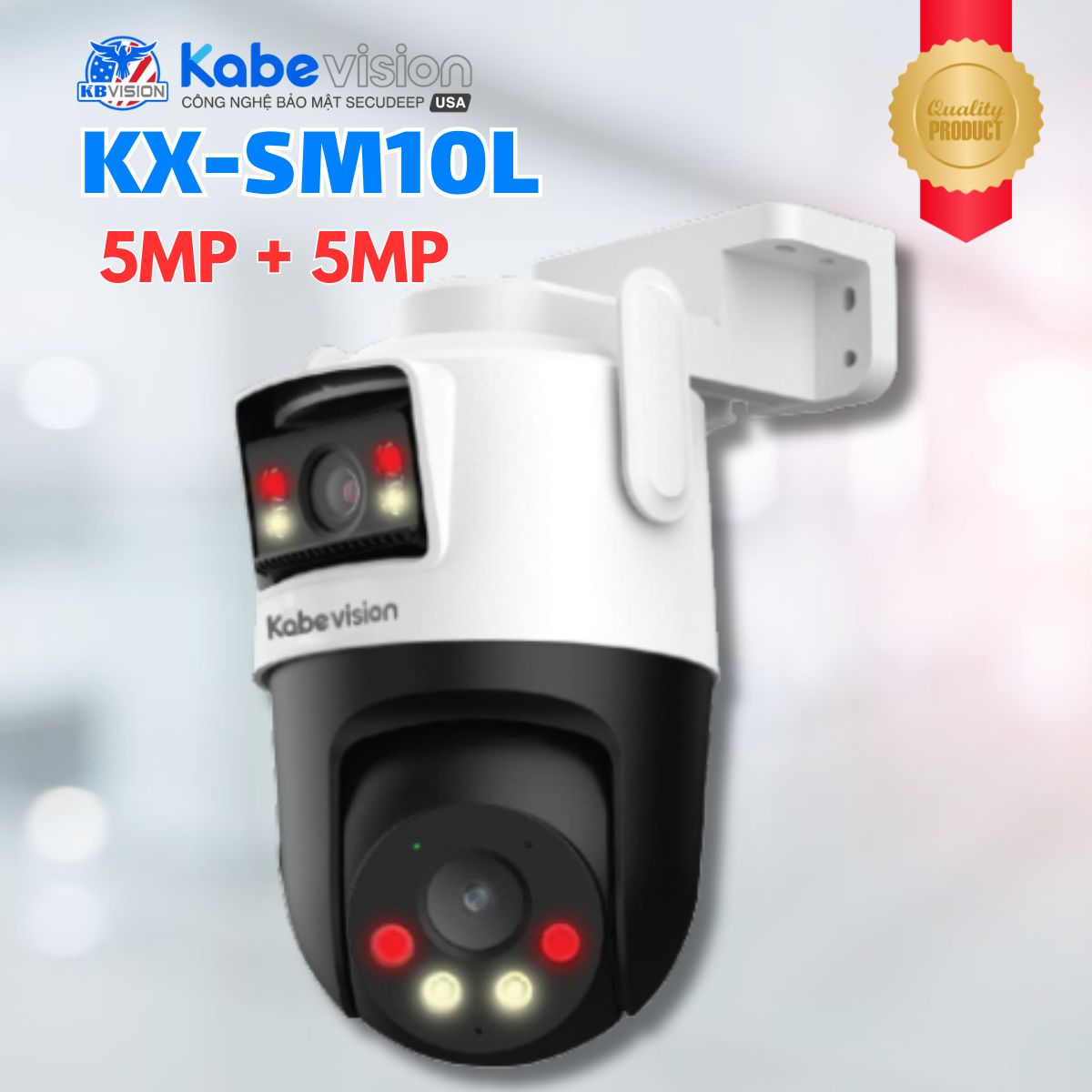 Camera WiFi 2 ống kính ngoài trời Kabevision KX-SM10L 10MP ( 5Mp + 5Mp), WiFi 6, Phát hiện người/xe/âm thanh, Smart Tracking,  Tích hợp Mic và Loa, Thẻ nhớ up to 256GB