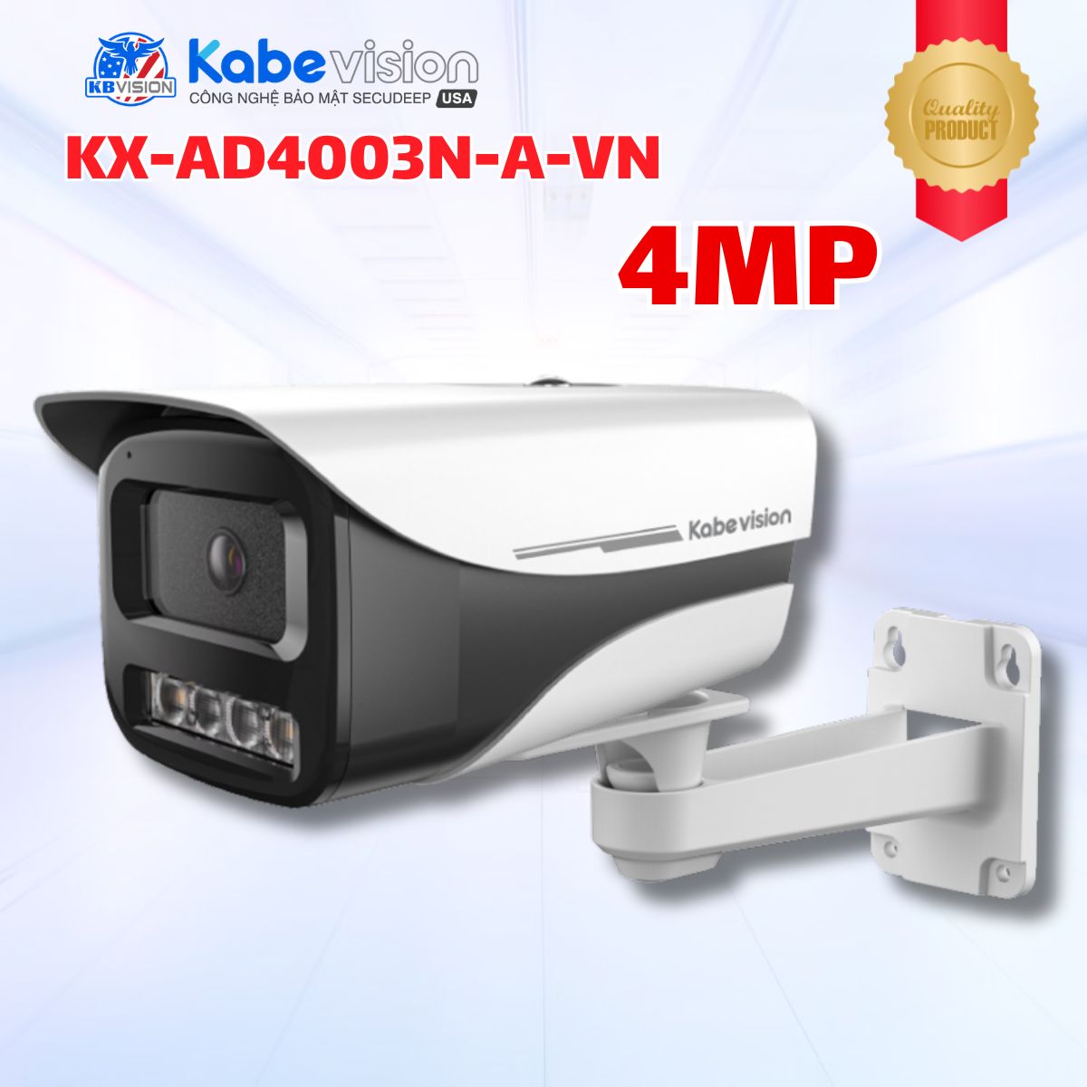 Camera thân IP Ngoài trời Kabevision KX-AD4003N-A-VN 4MP, Nhận diện Người AI, Tầm xa 60m, Tích hợp Mic, Hỗ Trợ PoE, Chống ngược sáng thực WDR