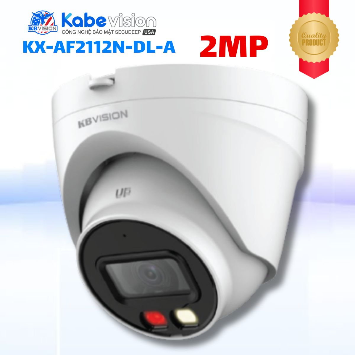 Camera IP Dome Kabevision KX-AF2112N-DL-A 2MP, Góc rộng 104°, Hỗ trợ PoE & Mic, Nhận diện người AI, Ánh sáng kép thông minh 30m, 12VDC, IP67