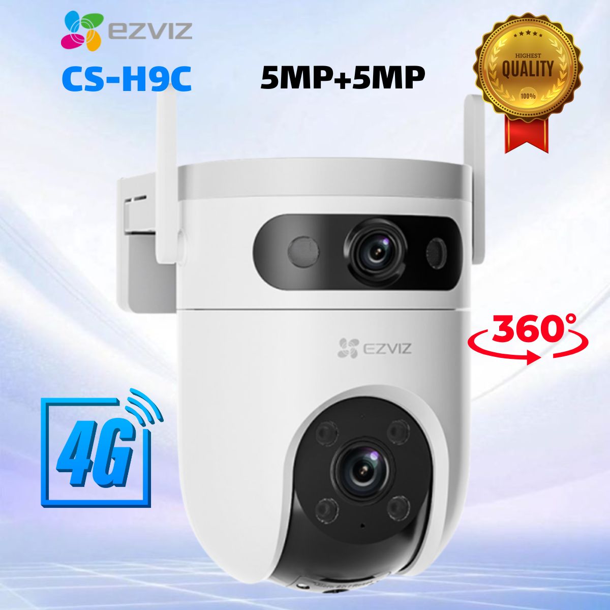 Camera 4G & Wi-Fi ống kính kép Ezviz CS-H9C (5MP+5MP,4G), Quay quét  360°, Phát hiện theo dõi thông minh, Ban đêm có màu, Mic & Loa
