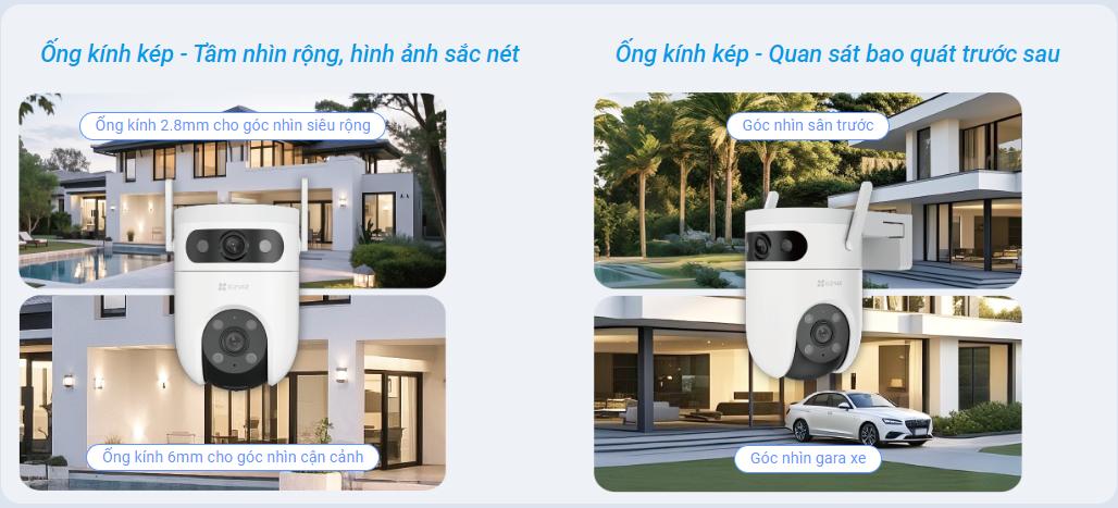 Camera 4G & Wi-Fi ống kính kép Ezviz CS-H9C (5MP+5MP,4G), Quay quét  360°, Phát hiện theo dõi thông minh, Ban đêm có màu, Mic & Loa