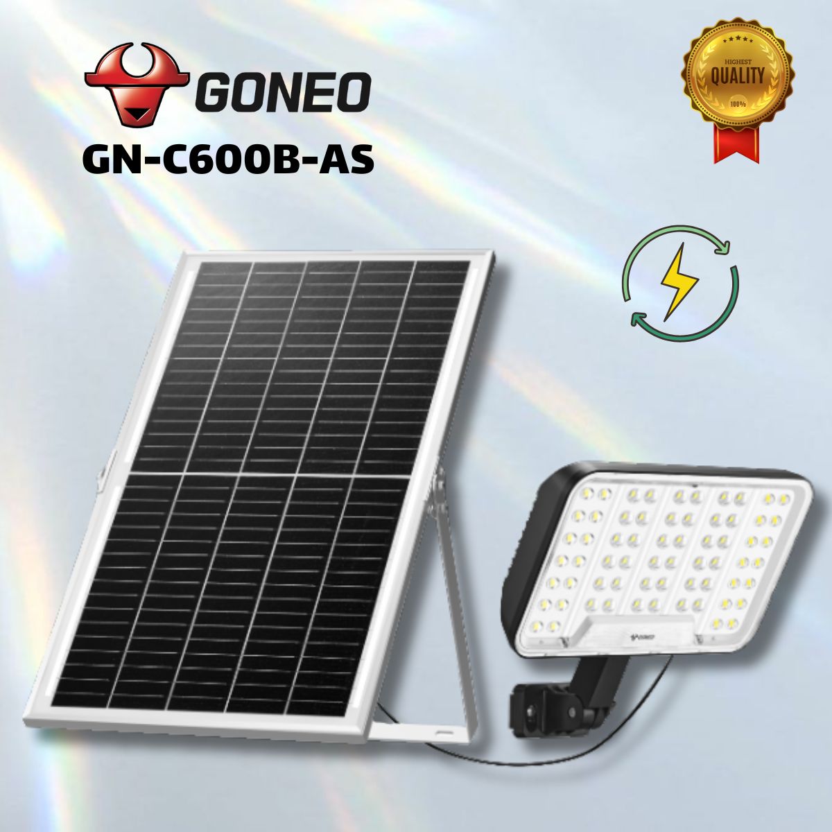 Đèn năng lượng mặt trời GONEO GN-C600B-AS - Công suất 21W, 64 chip LED 5054, Pin lưu trữ 30Ah, Chiếu sáng liên tục 24h, ip65