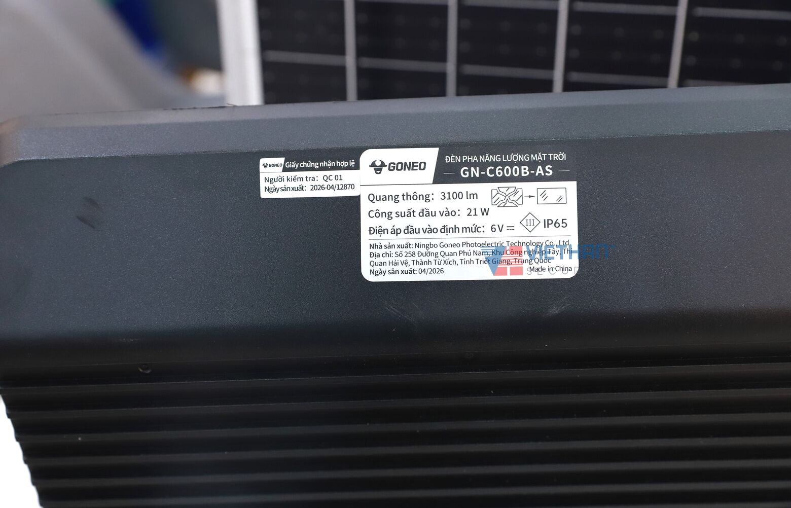 Đèn năng lượng mặt trời GONEO GN-C600B-AS - Công suất 21W, 64 chip LED 5054, Pin lưu trữ 30Ah, Chiếu sáng liên tục 24h, ip65