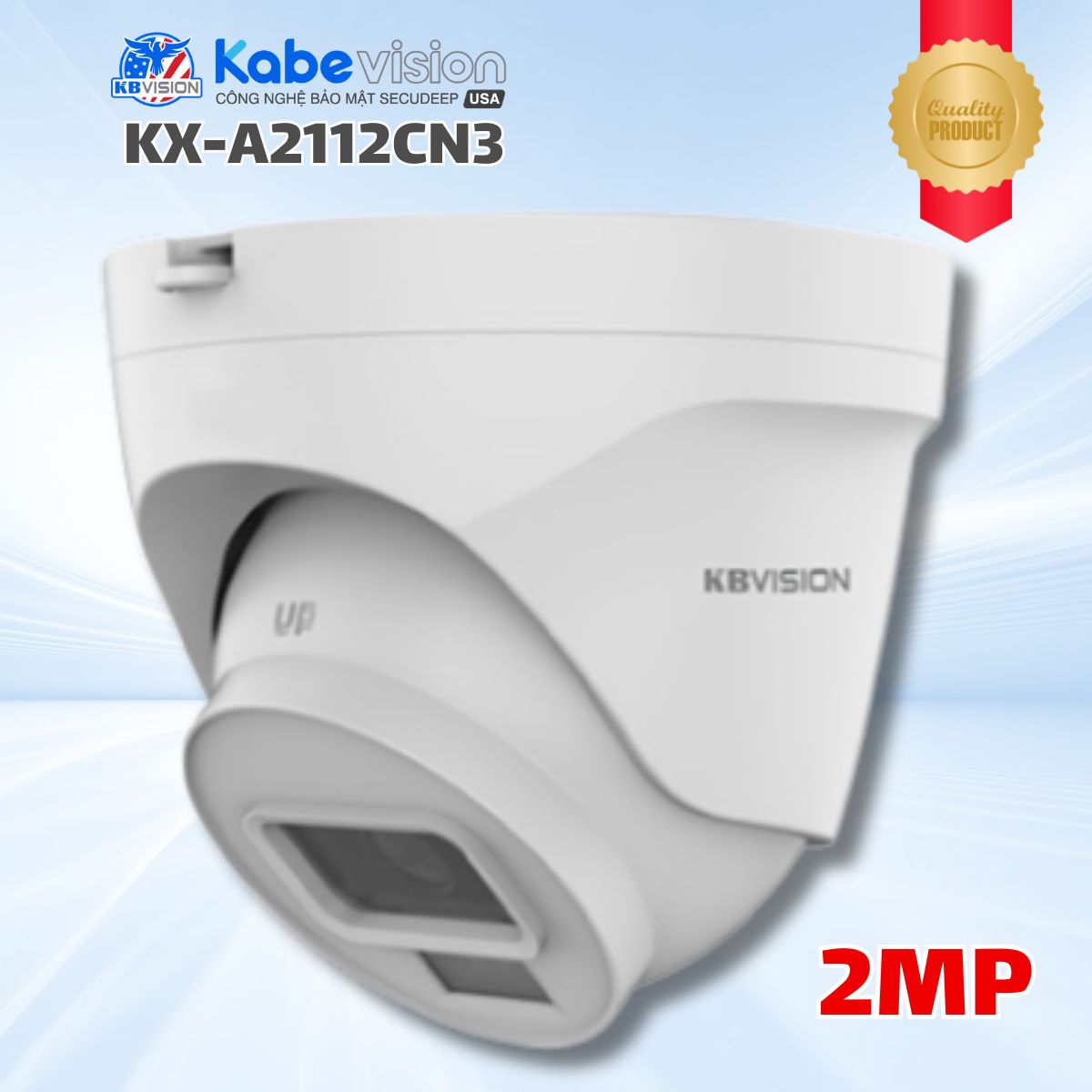 Camera IP Dome Kabevision KX-A2112CN3 2MP Góc Nhìn Rộng 102°, Hỗ Trợ PoE, Chuẩn nén H.265+, Hồng ngoại 30m, IP67