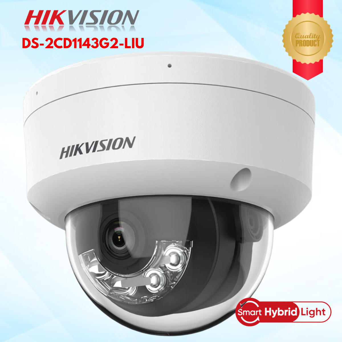 Camera dome 4MP Hikvision DS-2CD1143G2-LIU Tích hợp Mic, Smart Hybrid Light 30m, WDR 120dB, Phát hiện người & xe, IP67, IK08, PoE