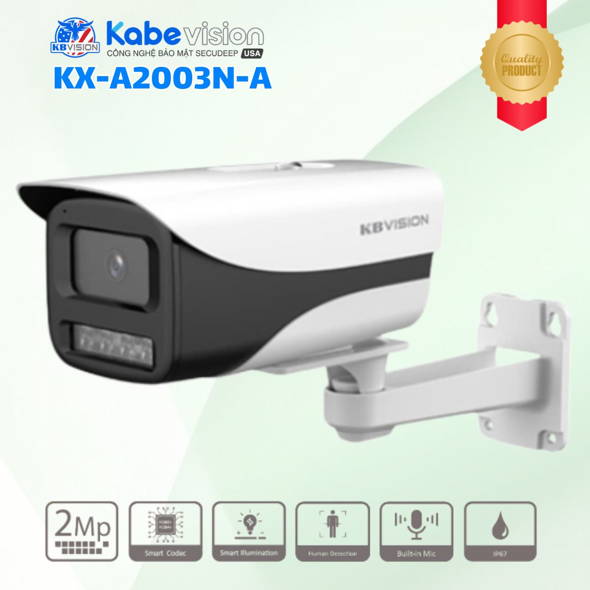Camera IP Ngoài Trời 2MP Kabevision KX-A2003N-A - Tích hợp Mic, IR80m, Chống Nước IP67, Hỗ Trợ PoE, Thiết kế Kim loại + nhựa, có nắp che