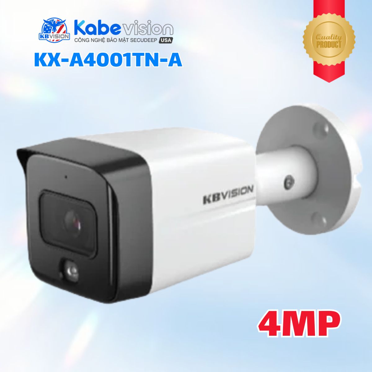 Camera IP Kabevision KX-A4001TN-A 4MP 2K, Vỏ Kim Loại, AI Phát Hiện Người, Tích Hợp  Mic, Chuẩn IP67, IR30m