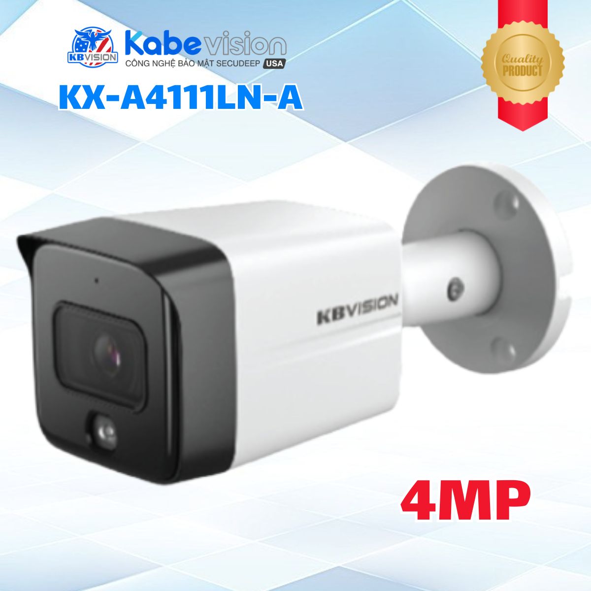 Camera IP ngoài trời Kabevision KX-A4111LN-A 4MP, Phát hiện con người AI, Chống ngược sáng WDR 120dB, Hỗ trợ PoE, Tích hợp Mic