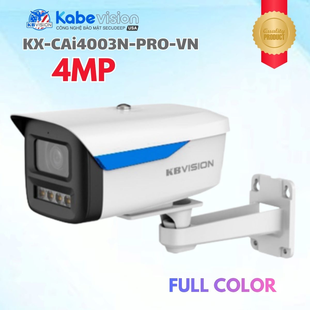 Camera IP thân trụ Kabevision KX-CAi4003N-PRO-VN 4MP Full Color - LED 50m, Phân biệt người & xe, Tích hợp Mic, Hỗ trợ thẻ nhớ up to 256GB