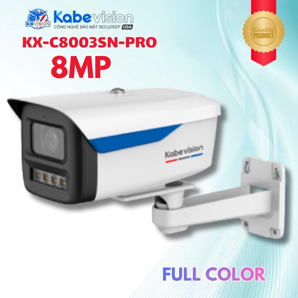Camera IP Full Color Kabevision KX-C8003SN-PRO 8MP, Cảm Biến Lớn 1/1.8", Tích hợp Mic, Nhận diện người & xe, Chống Ngược Sáng WDR, PoE