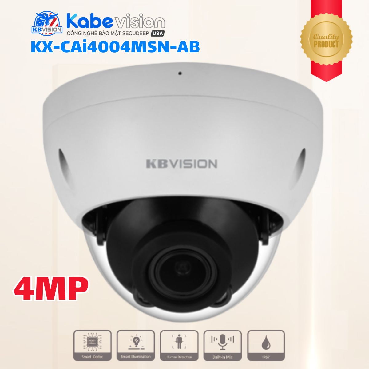 Camera IP Dome Kabevision KX-CAi4004MSN-AB 4MP, Ống kính Motorized, Cảm biến Sony, Phân biệt người & xe, Công nghệ Starlight