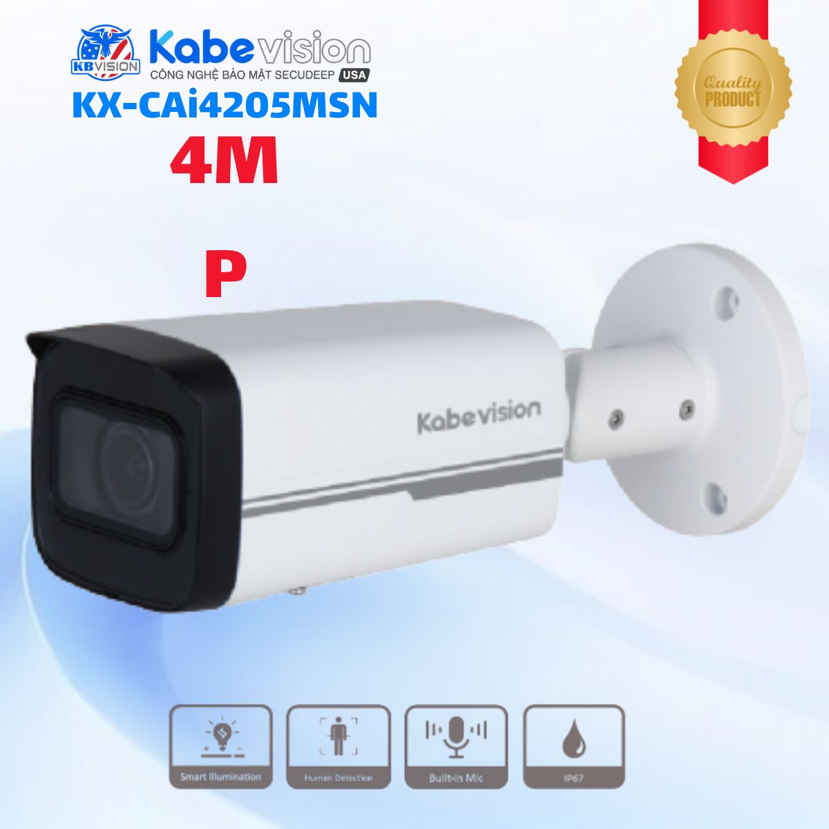 Camera IP ngoài trời Kabevision KX-CAi4205MSN 4MP Ống kính Motorized 2.7mm-13.5mm, IR60m, Phân biệt người & xe, Tích hợp Mic, IP67