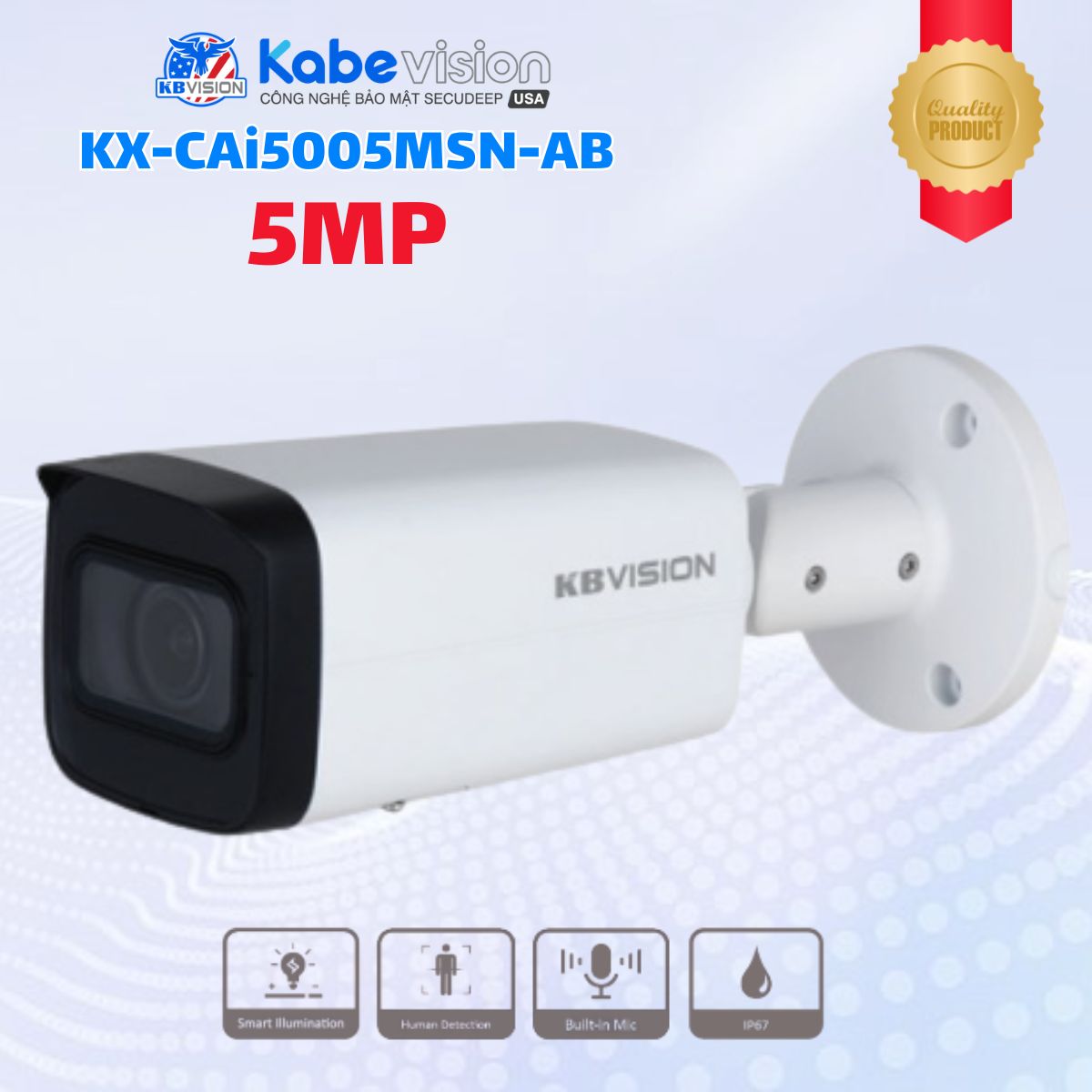 Camera IP thân hồng ngoại Kabevision KX-CAi5005MSN-AB 5MP - Ống Kính Motorized 2.7 mm–13.5 mm, IR60m, Hỗ trợ Starlight, Tích hợp Mic