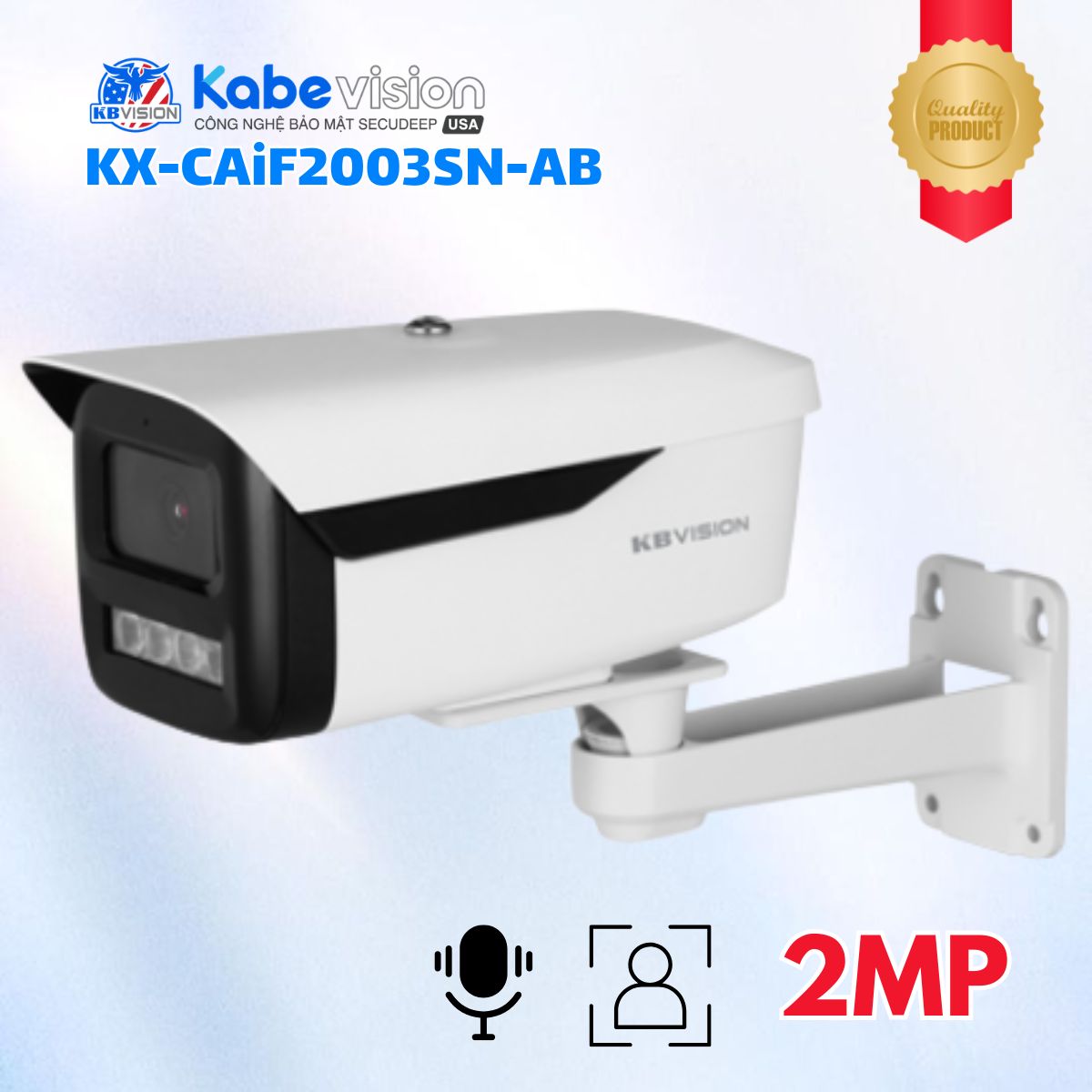 Camera IP Full Color Kabevision KX-CAiF2003SN-AB 2MP,  Cảm biến 1/2.8” CMOS, Tích hợp Mic, LED 50m,  Hỗ trợ thẻ nhớ 256GB