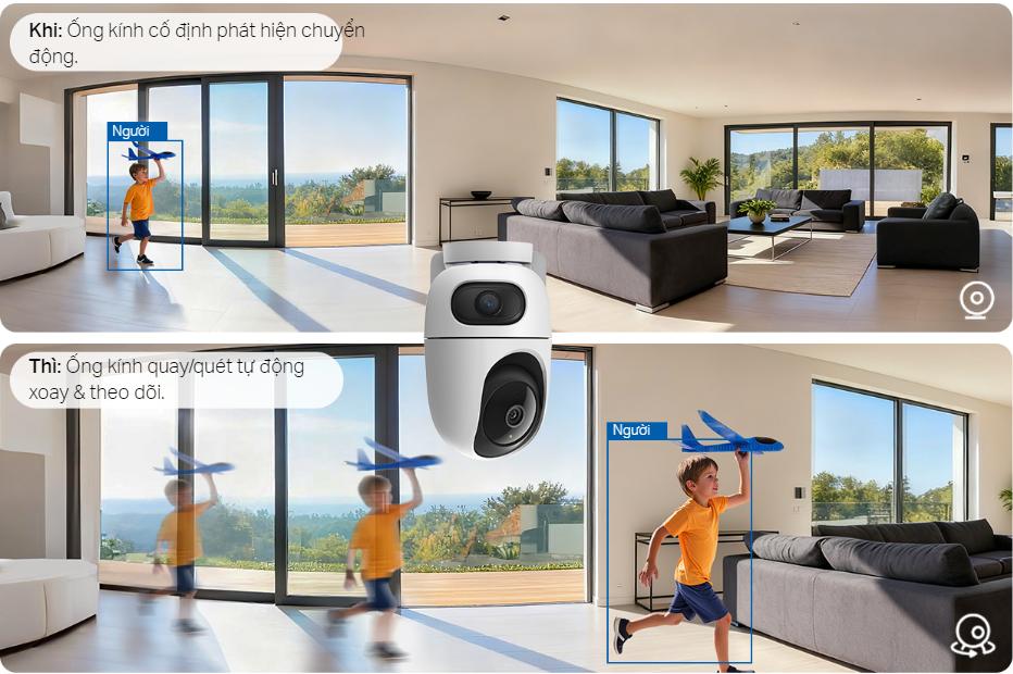 Camera Wifi ống kính kép 2K Tapo C245D Phát hiện người, xe, thú cưng, Đàm thoại 2 chiều, Hồng ngoại 12m 