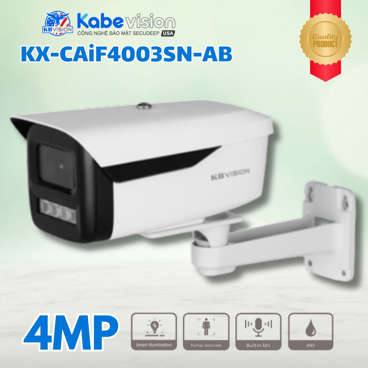 Camera IP Full Color Kabeviison KX-CAiF4003SN-AB 4MP - Full Color - LED ánh sáng ấm 50m, Tích hợp Mic, 12VDC /PoE