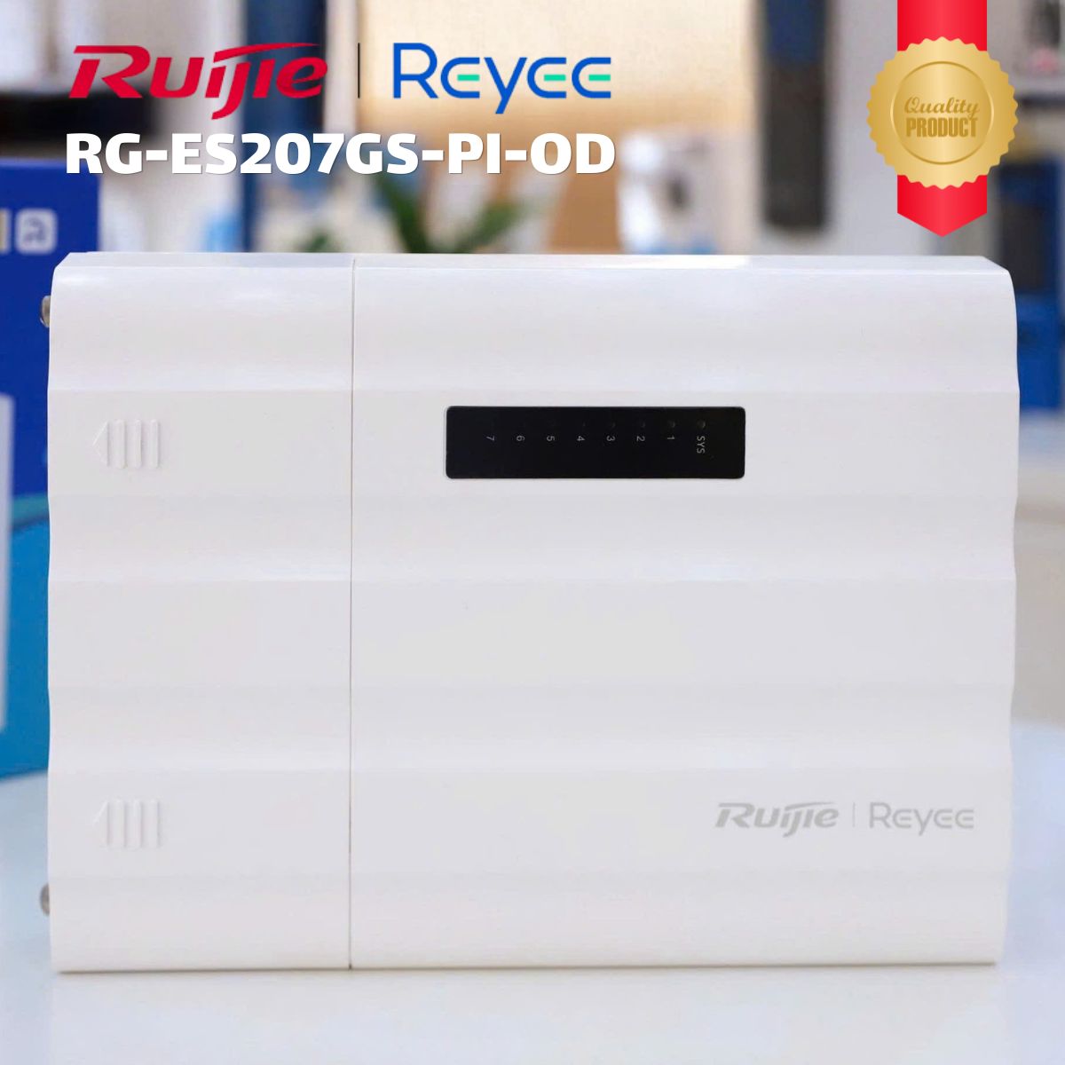 Switch mạng PoE ngoài trời Outdoor Ruijie Reyee RG-ES207GS-PI-OD - 5 cổng 10/100/1000BASE-T, 2 cổng SFP 1GE, Nguồn 12 V DC / 0,5 A, PoE 30W, Chống nước & chống sét
