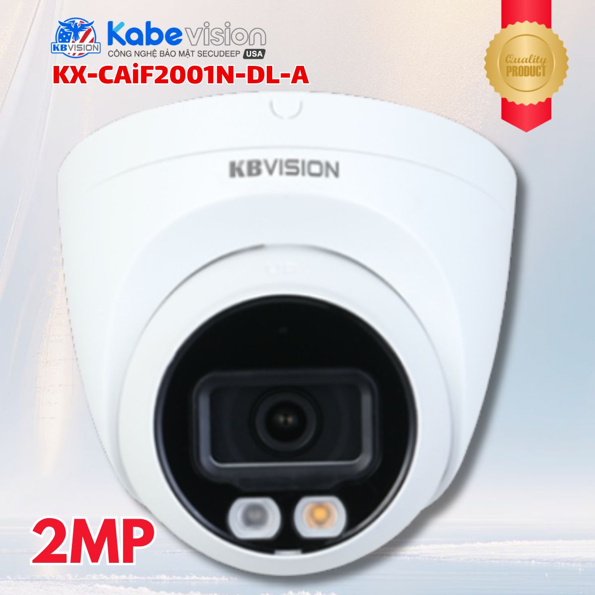 Camera IP Dome Ánh sáng kép Kabevision KX-CAiF2002N-DL-A 2MP, Cảm biến Sony Starvis, Hồng ngoại 30m + LED Full Color 30m, Phân biệt người & xe